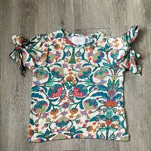 La DoubleJ tree of life mixed media blouse with bow tie sleeves size xs